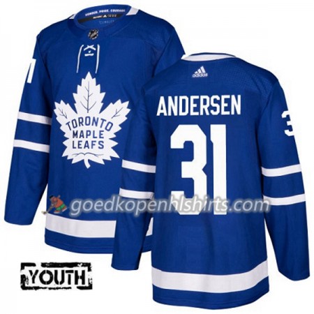 Toronto Maple Leafs Frederik Andersen 31 Adidas 2017-2018 Blauw Authentic Shirt - Kinderen